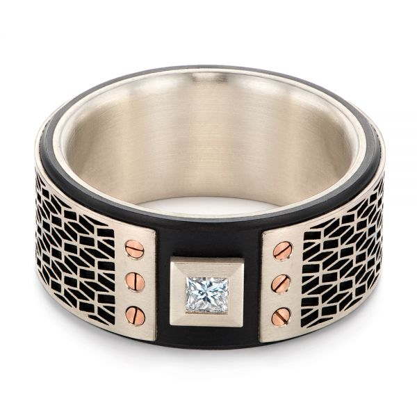 Contemporary Carbon Fiber Diamond Wedding Band - Flat View -  105526