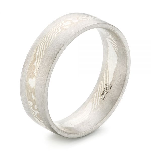 Custom 14KT Palladium White Gold and Mokume Men's Wedding Band - Image