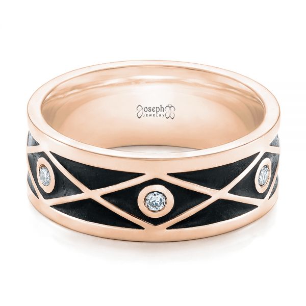18k Rose Gold 18k Rose Gold Custom Antiqued Diamond Men's Wedding Band - Flat View - 102759