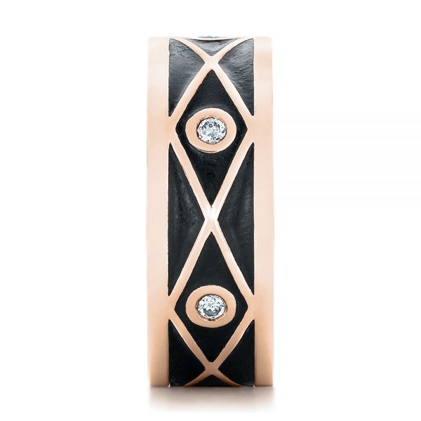 18k Rose Gold 18k Rose Gold Custom Antiqued Diamond Men's Wedding Band - Side View - 102759