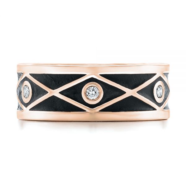 18k Rose Gold 18k Rose Gold Custom Antiqued Diamond Men's Wedding Band - Top View - 102759