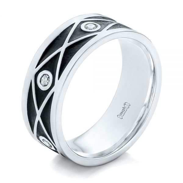  Platinum Platinum Custom Antiqued Diamond Men's Wedding Band - Three-Quarter View -  102759