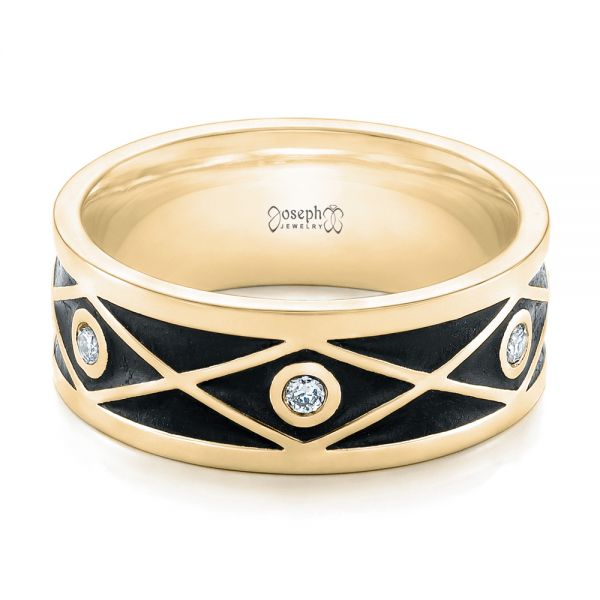 14k Yellow Gold 14k Yellow Gold Custom Antiqued Diamond Men's Wedding Band - Flat View - 102759