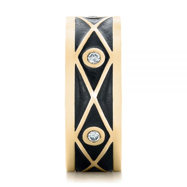 14k Yellow Gold 14k Yellow Gold Custom Antiqued Diamond Men's Wedding Band - Side View - 102759