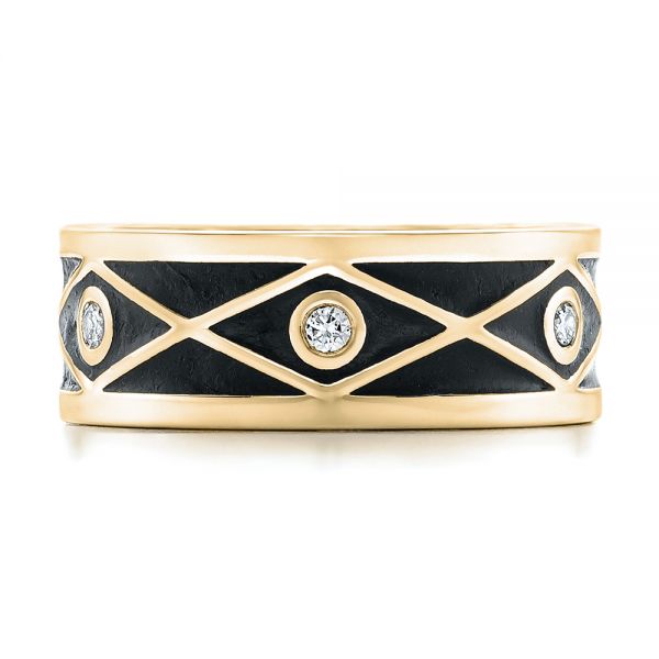 14k Yellow Gold 14k Yellow Gold Custom Antiqued Diamond Men's Wedding Band - Top View - 102759