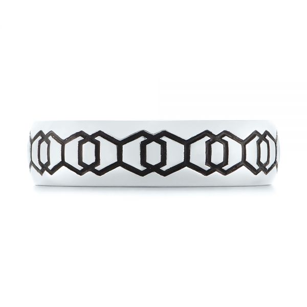 14k White Gold Custom Black Antique Hexagon Engraved Men's Band - Top View -  104876