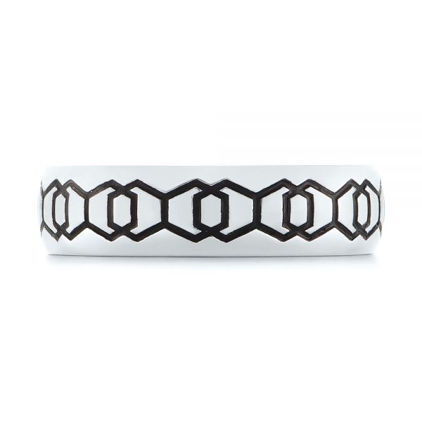  Platinum Platinum Custom Black Antique Hexagon Engraved Men's Band - Top View -  104876