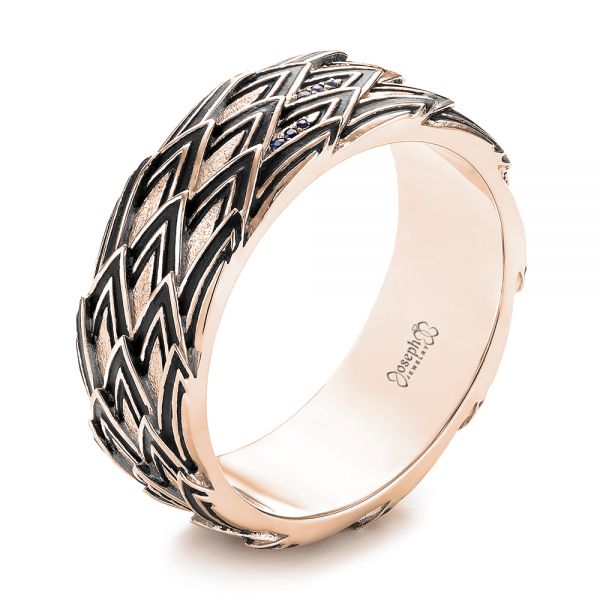 18k Rose Gold 18k Rose Gold Custom Black Antiqued Blue Sapphire Men's Band - Three-Quarter View -  103911