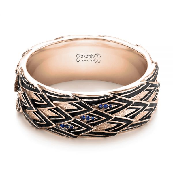 14k Rose Gold 14k Rose Gold Custom Black Antiqued Blue Sapphire Men's Band - Flat View -  103911