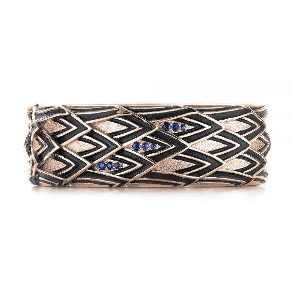14k Rose Gold 14k Rose Gold Custom Black Antiqued Blue Sapphire Men's Band - Top View -  103911