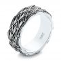 18k White Gold 18k White Gold Custom Black Antiqued Blue Sapphire Men's Band - Three-Quarter View -  103911 - Thumbnail