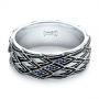 14k White Gold Custom Black Antiqued Blue Sapphire Men's Band - Flat View -  103911 - Thumbnail