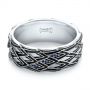 14k White Gold Custom Black Antiqued Blue Sapphire Men's Band - Flat View -  103911 - Thumbnail