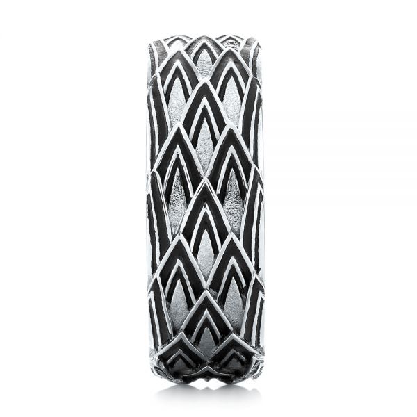 14k White Gold Custom Black Antiqued Blue Sapphire Men's Band - Side View - 103911