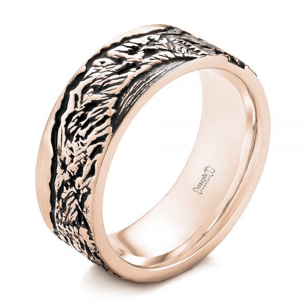 18k Rose Gold 18k Rose Gold Custom Black Antiqued Engraved Men's Band - Three-Quarter View -  103613