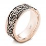 18k Rose Gold 18k Rose Gold Custom Black Antiqued Engraved Men's Band - Three-Quarter View -  103613 - Thumbnail