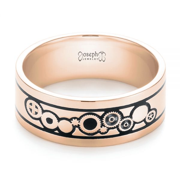 18k Rose Gold 18k Rose Gold Custom Black Antiqued Engraved Men's Band - Flat View - 103281