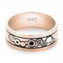 18k Rose Gold 18k Rose Gold Custom Black Antiqued Engraved Men's Band - Flat View -  103281 - Thumbnail