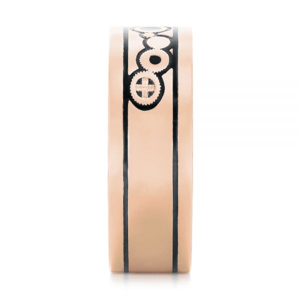18k Rose Gold 18k Rose Gold Custom Black Antiqued Engraved Men's Band - Side View - 103281