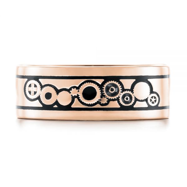 18k Rose Gold 18k Rose Gold Custom Black Antiqued Engraved Men's Band - Top View - 103281
