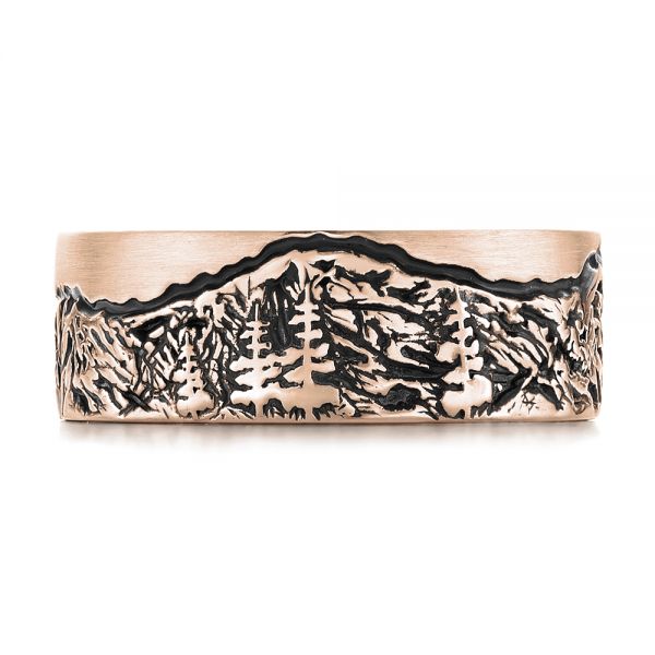 14k Rose Gold 14k Rose Gold Custom Black Antiqued Engraved Men's Band - Top View - 103613