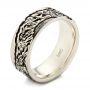 18k White Gold 18k White Gold Custom Black Antiqued Engraved Men's Band - Three-Quarter View -  103613 - Thumbnail