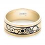 14k Yellow Gold 14k Yellow Gold Custom Black Antiqued Engraved Men's Band - Flat View -  103281 - Thumbnail