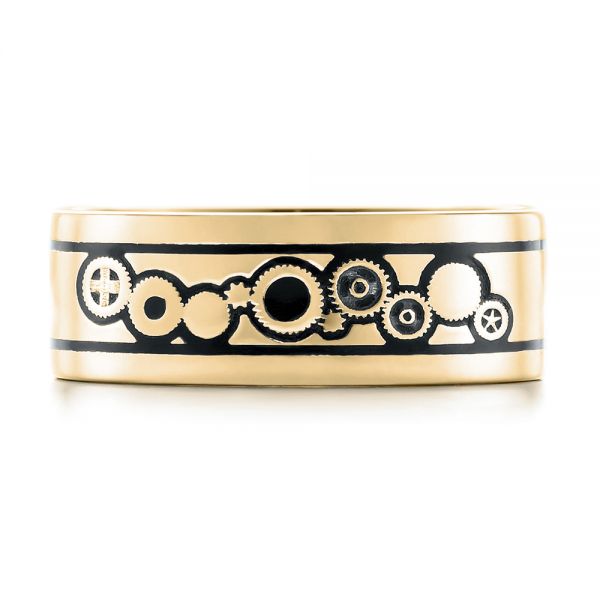 14k Yellow Gold 14k Yellow Gold Custom Black Antiqued Engraved Men's Band - Top View - 103281