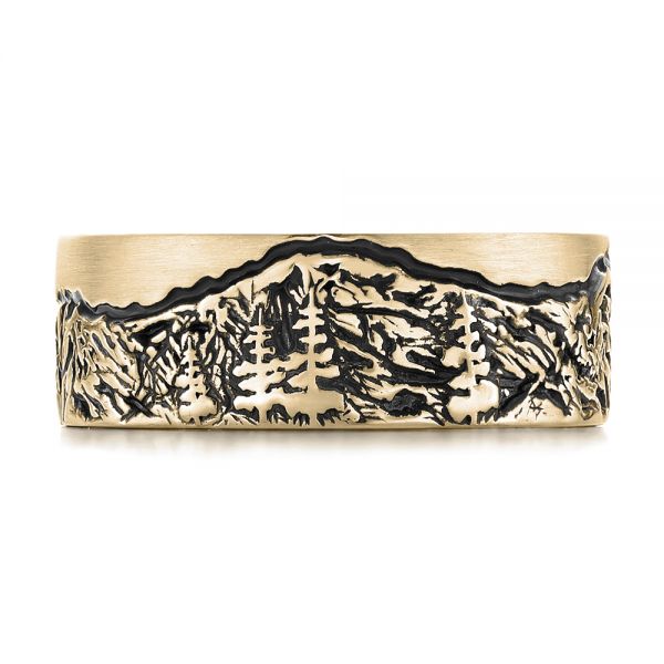 14k Yellow Gold 14k Yellow Gold Custom Black Antiqued Engraved Men's Band - Top View - 103613