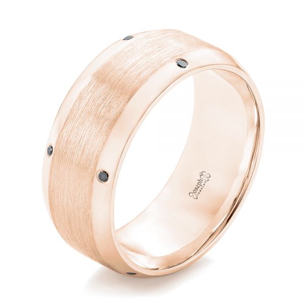 14k Rose Gold 14k Rose Gold Custom Black Diamond Men's Wedding Band - Three-Quarter View -  102745