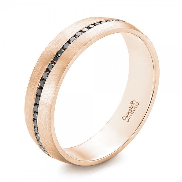 14k Rose Gold 14k Rose Gold Custom Black Diamond Men's Wedding Band - Three-Quarter View -  103036