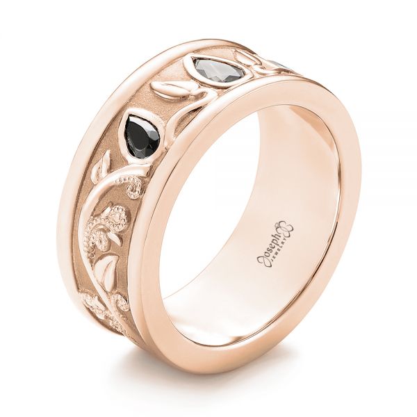 14k Rose Gold 14k Rose Gold Custom Black Diamond Men's Wedding Band - Three-Quarter View -  103912