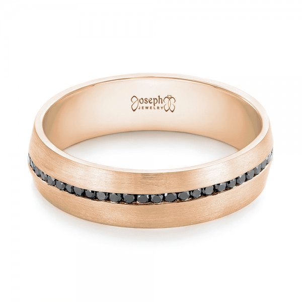 14k Rose Gold 14k Rose Gold Custom Black Diamond Men's Wedding Band - Flat View - 103036