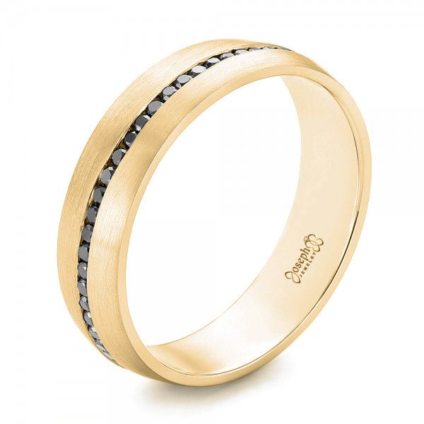 14k Yellow Gold 14k Yellow Gold Custom Black Diamond Men's Wedding Band - Three-Quarter View -  103036