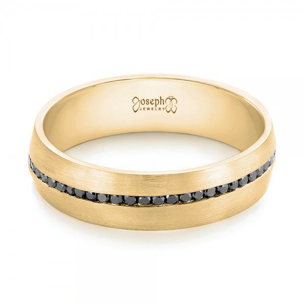 14k Yellow Gold 14k Yellow Gold Custom Black Diamond Men's Wedding Band - Flat View - 103036