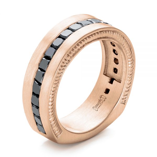 18k Rose Gold 18k Rose Gold Custom Black Diamond And Brushed Men's Band - Three-Quarter View -  102044