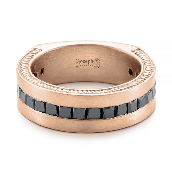 18k Rose Gold 18k Rose Gold Custom Black Diamond And Brushed Men's Band - Flat View - 102044