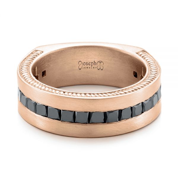 18k Rose Gold 18k Rose Gold Custom Black Diamond And Brushed Men's Band - Flat View -  102044