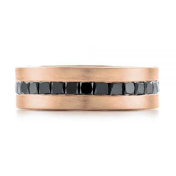 18k Rose Gold 18k Rose Gold Custom Black Diamond And Brushed Men's Band - Top View - 102044