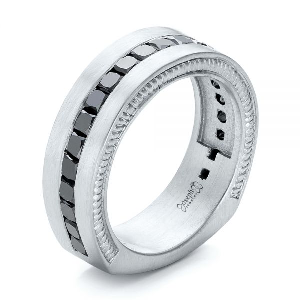 14k White Gold 14k White Gold Custom Black Diamond And Brushed Men's Band - Three-Quarter View -  102044