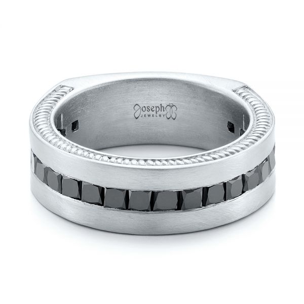 14k White Gold 14k White Gold Custom Black Diamond And Brushed Men's Band - Flat View -  102044