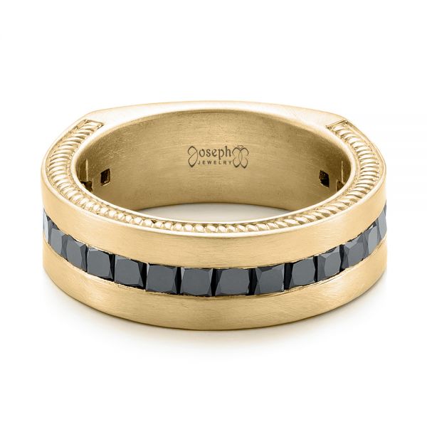 14k Yellow Gold 14k Yellow Gold Custom Black Diamond And Brushed Men's Band - Flat View - 102044