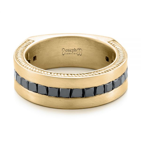 18k Yellow Gold 18k Yellow Gold Custom Black Diamond And Brushed Men's Band - Flat View -  102044