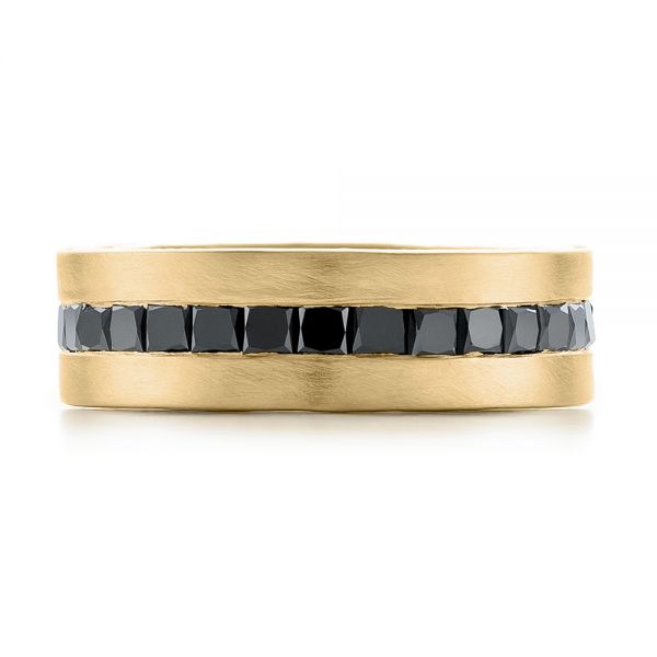 14k Yellow Gold 14k Yellow Gold Custom Black Diamond And Brushed Men's Band - Top View - 102044