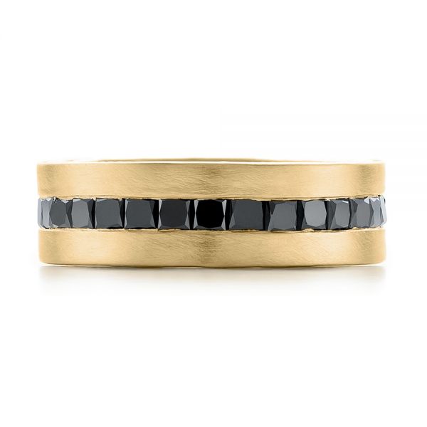 18k Yellow Gold 18k Yellow Gold Custom Black Diamond And Brushed Men's Band - Top View -  102044