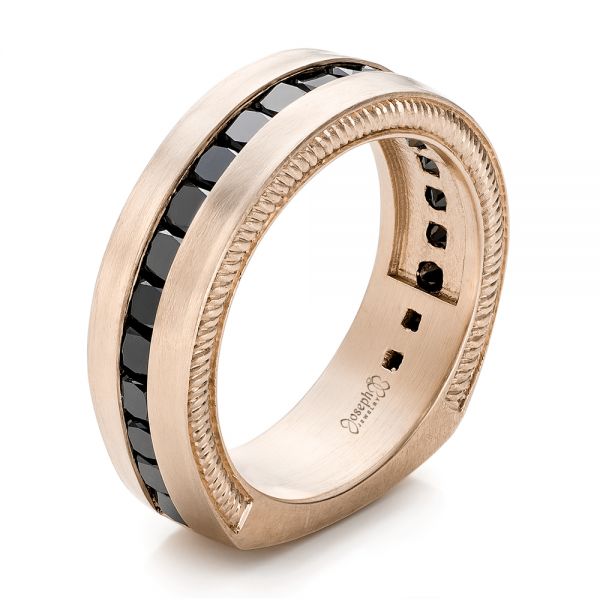 14k Rose Gold 14k Rose Gold Custom Black Diamond And Brushed Men's Band - Three-Quarter View -  102045