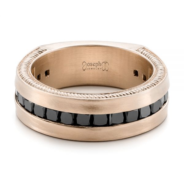 14k Rose Gold 14k Rose Gold Custom Black Diamond And Brushed Men's Band - Flat View -  102045