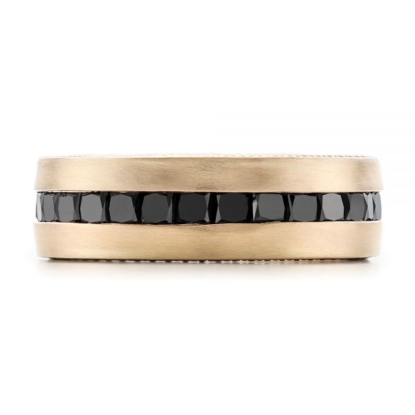 18k Yellow Gold 18k Yellow Gold Custom Black Diamond And Brushed Men's Band - Top View -  102045