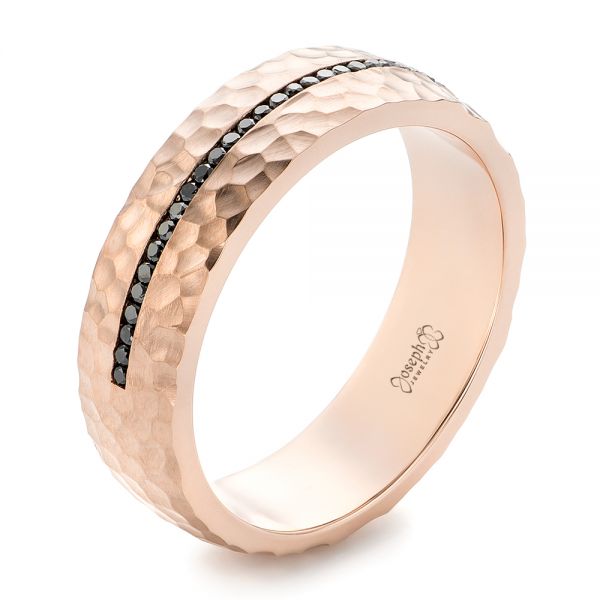  Platinum Platinum Custom Black Diamonds And Hammered Men's Wedding Band - Three-Quarter View -  102303