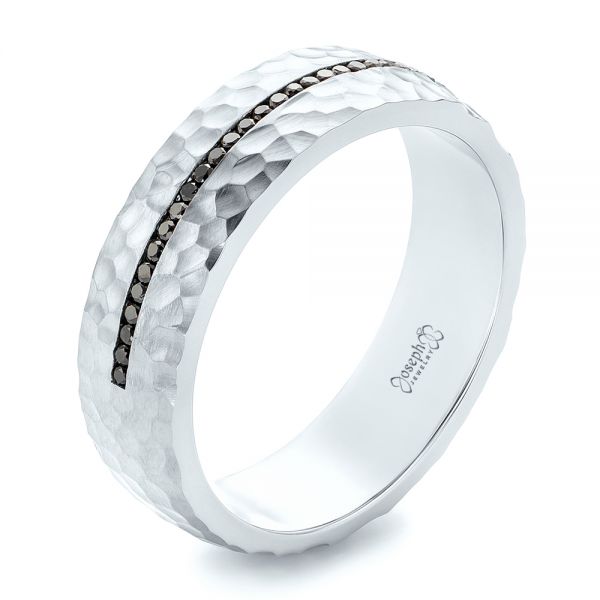 Custom Black Diamonds and Hammered Rose Gold Men's Wedding Band - Image